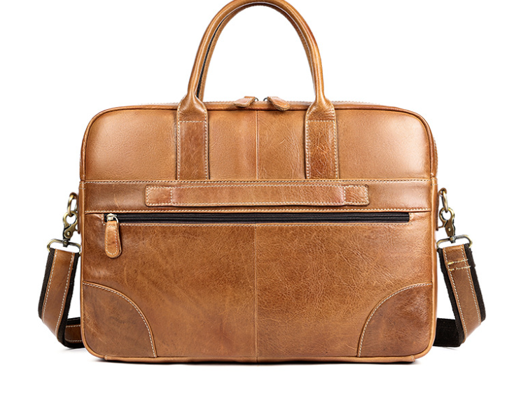 Genuine Leather Briefcase Bag with Trolley Sleeve