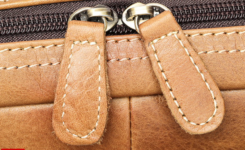 Genuine Leather Briefcase Bag with Trolley Sleeve