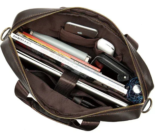 Leather Briefcase Messenger Bag with Laptop Compartment