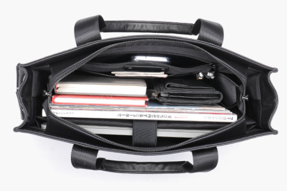 Black Leather Briefcase Messenger Bag for Work and Travel