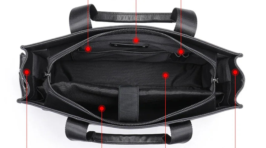 Black Leather Briefcase Messenger Bag for Work and Travel