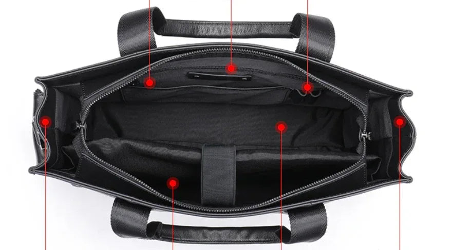 Black Leather Briefcase Messenger Bag for Work and Travel