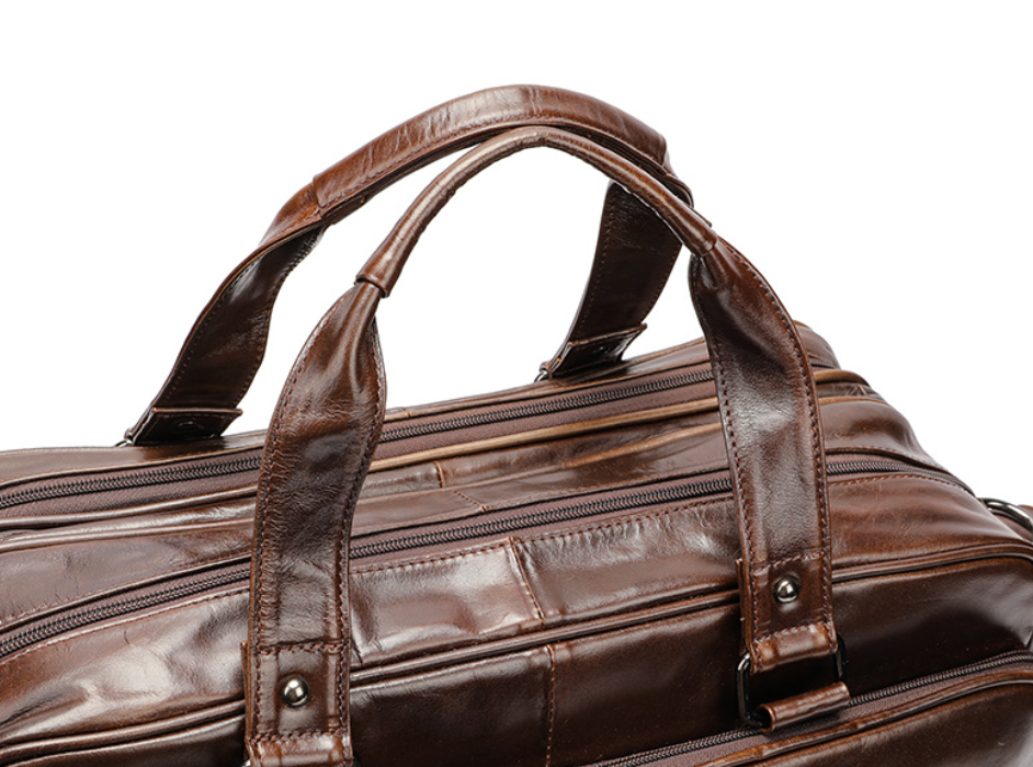 Brown Leather Duffle Bag with Laptop Compartment