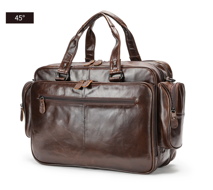 Brown Leather Duffle Bag with Laptop Compartment