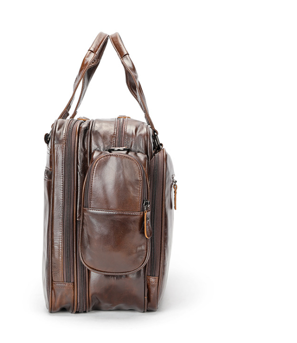 Brown Leather Duffle Bag with Laptop Compartment