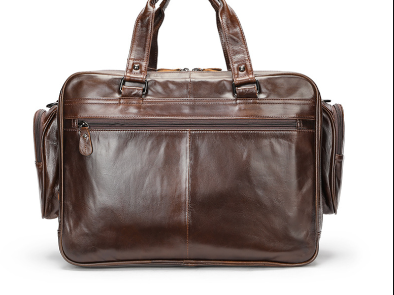 Brown Leather Duffle Bag with Laptop Compartment