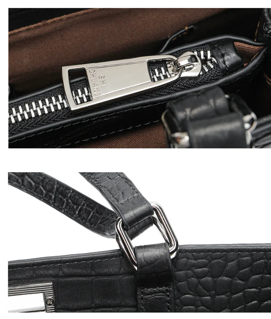 Genuine Leather Crocodile Print Large Tote Bag