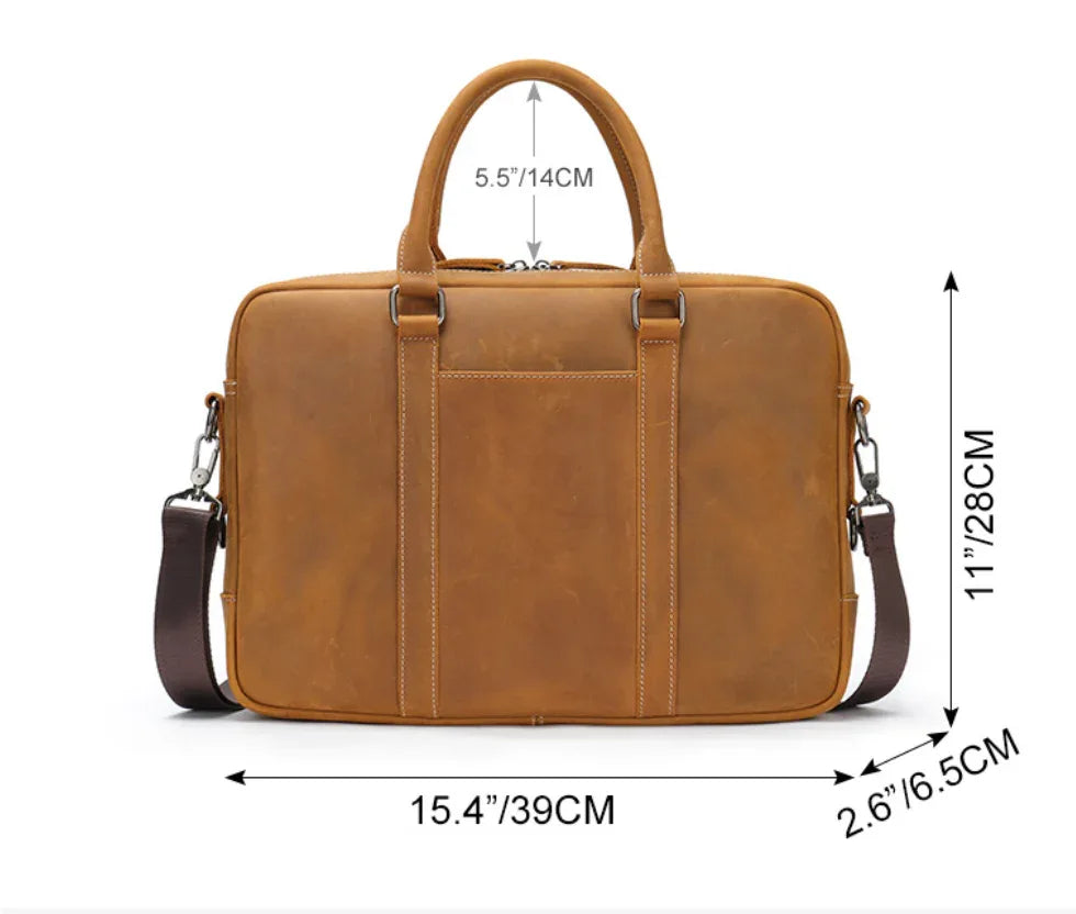 Genuine Leather Office Bag with Trolley Sleeve for Men