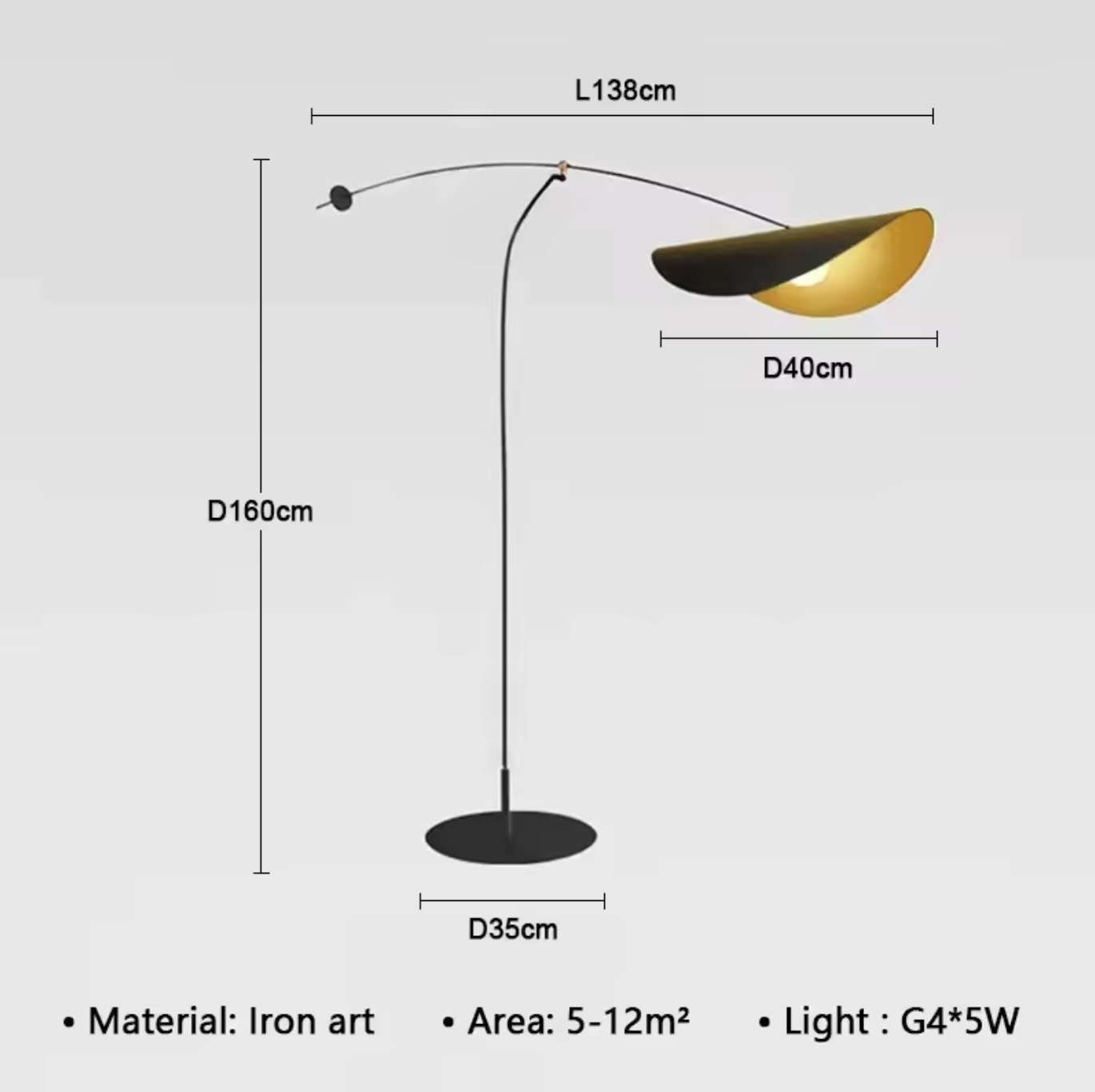 Modern Black and Gold Arc Floor Lamp Boho Hat Shade