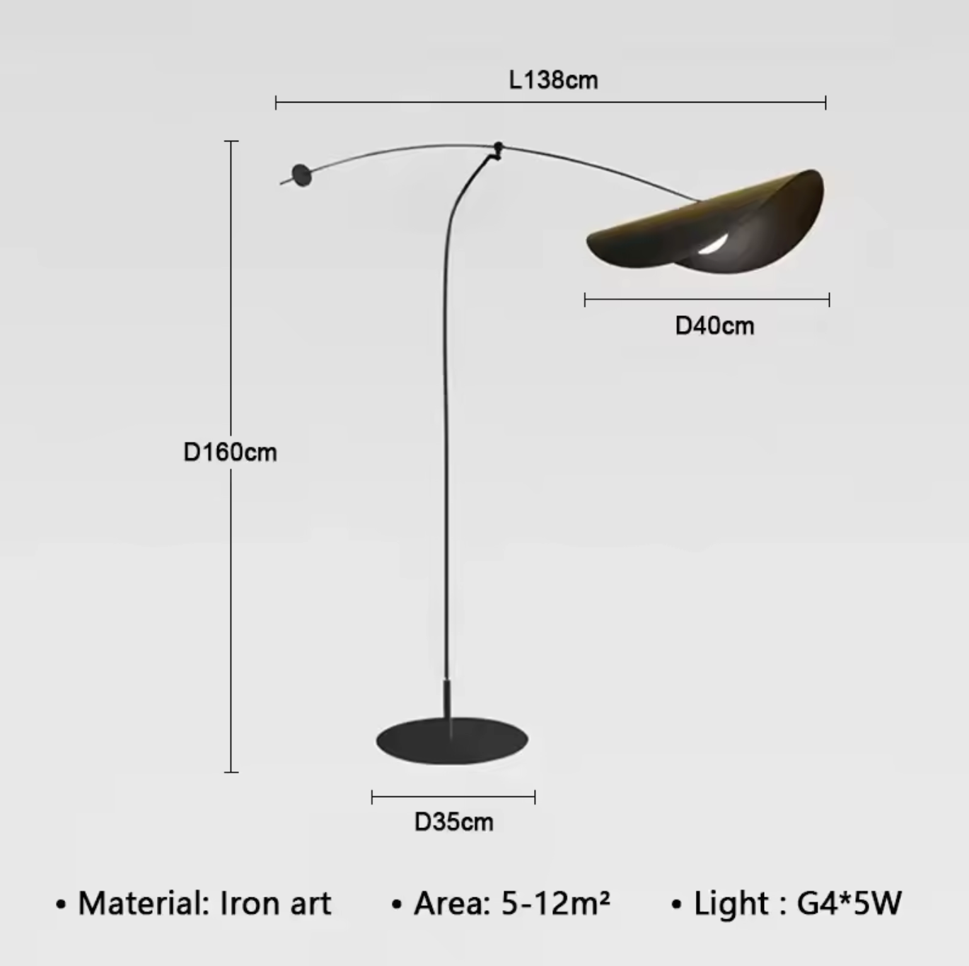 Modern Black and Gold Arc Floor Lamp Boho Hat Shade