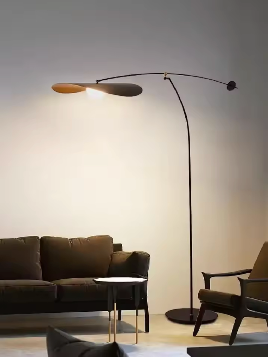 Modern Black and Gold Arc Floor Lamp Boho Hat Shade