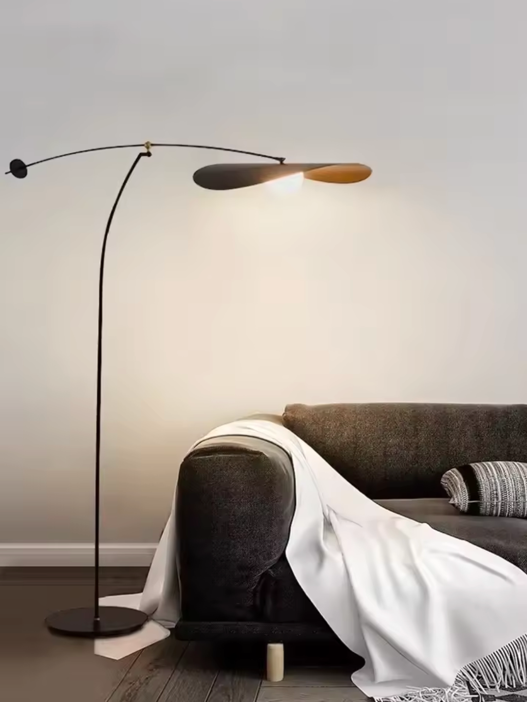 Modern Black and Gold Arc Floor Lamp Boho Hat Shade