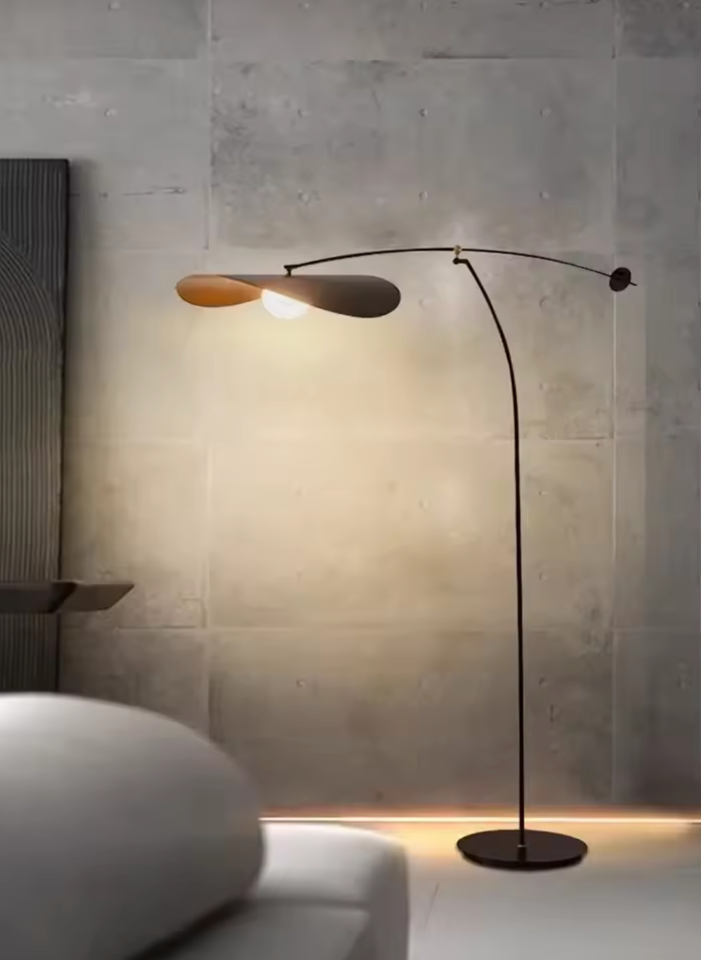 Modern Black and Gold Arc Floor Lamp Boho Hat Shade