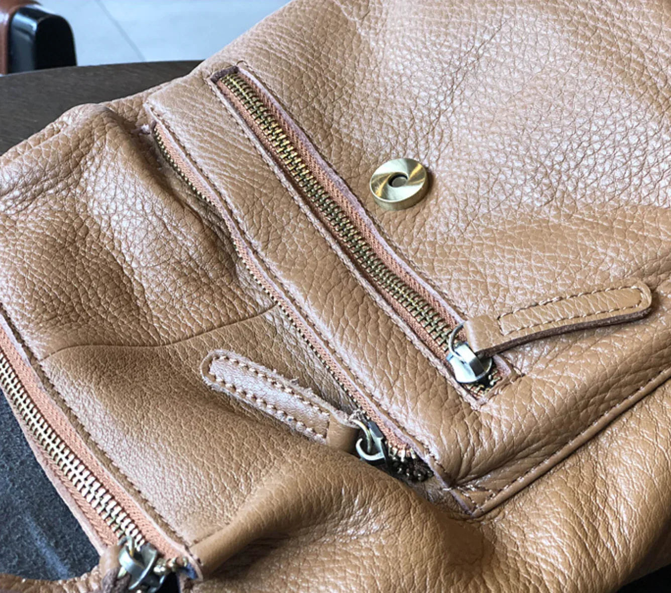 Black Leather Backpack for Women with Laptop Compartment