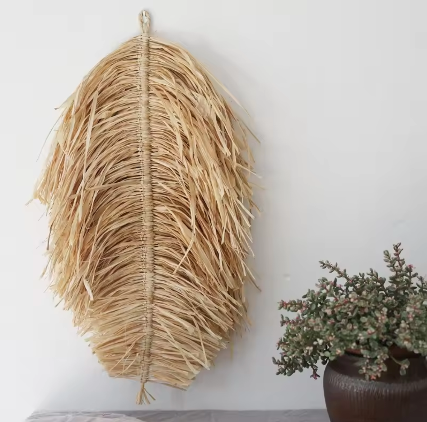Handwoven Boho Raffia Straw Wall Hanging for Living Room