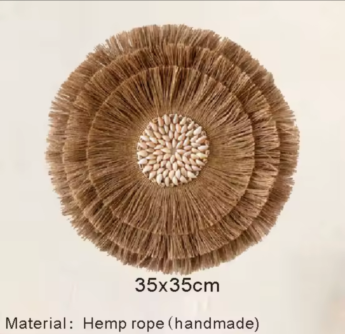 Handwoven Boho Raffia Straw Wall Hanging for Living Room