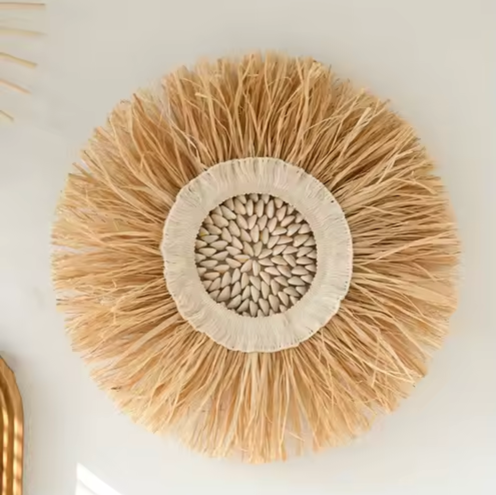 Handwoven Boho Raffia Straw Wall Hanging for Living Room