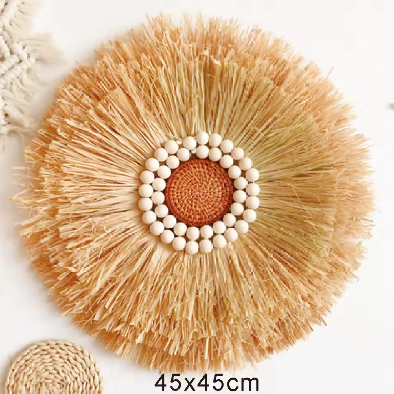 Round Woven Raffia Wall Decor Natural Straw Wall Hanging