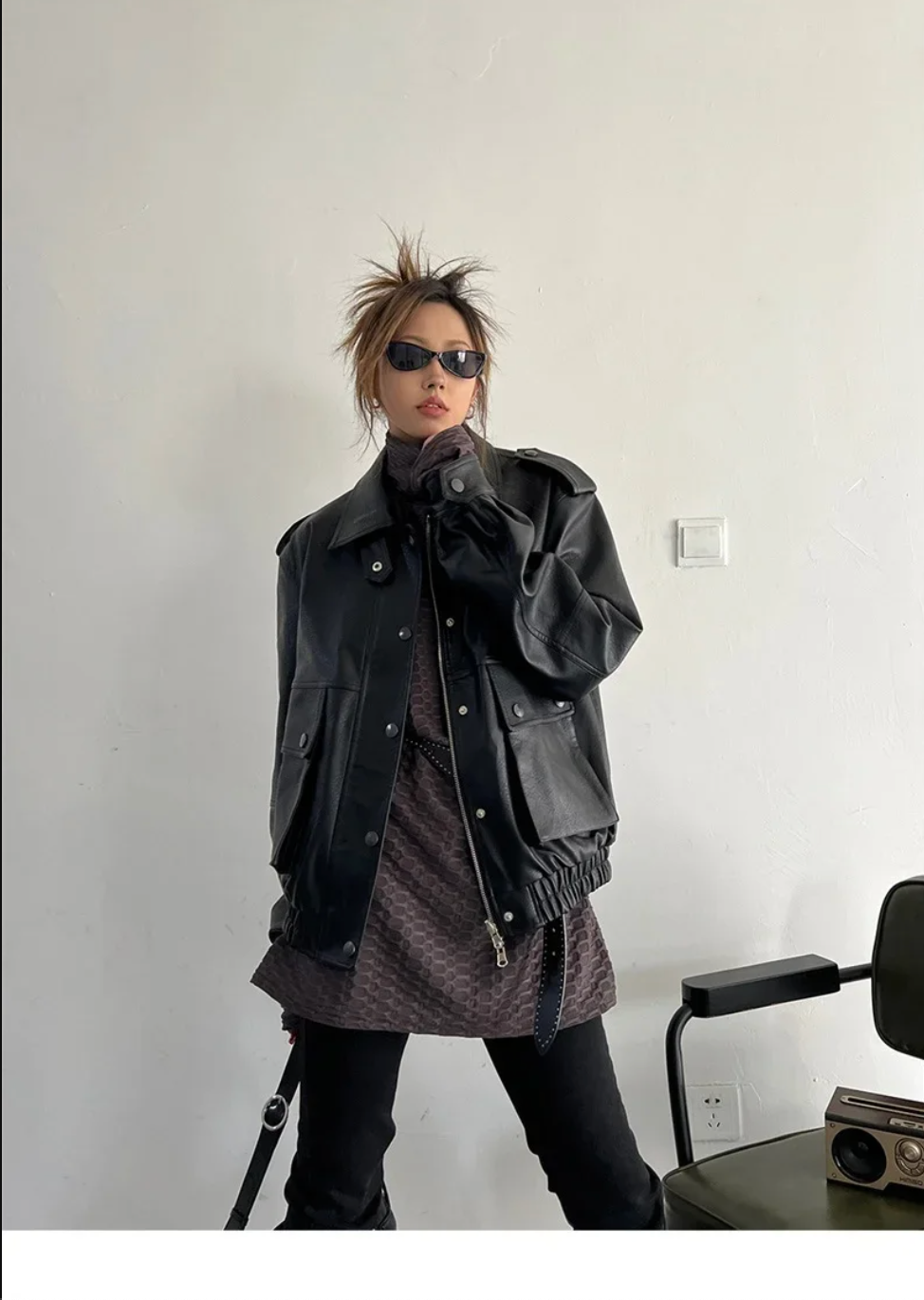 Vintage Oversized Faux Leather Jacket Womens