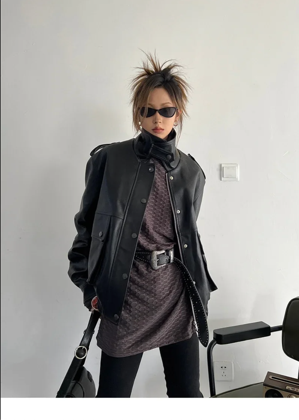 Vintage Oversized Faux Leather Jacket Womens