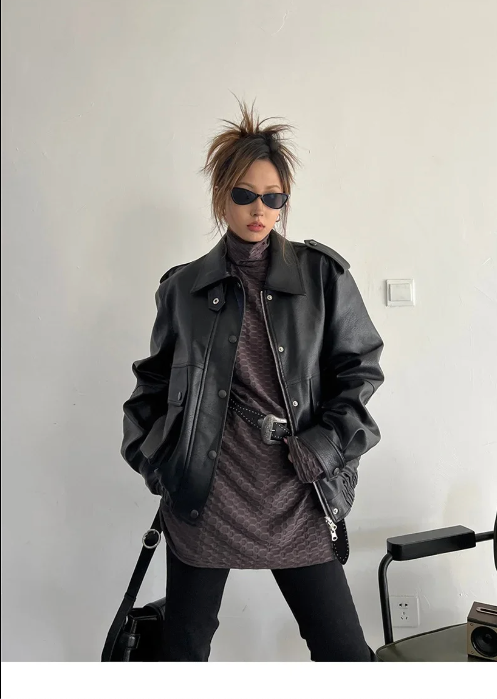 Vintage Oversized Faux Leather Jacket Womens