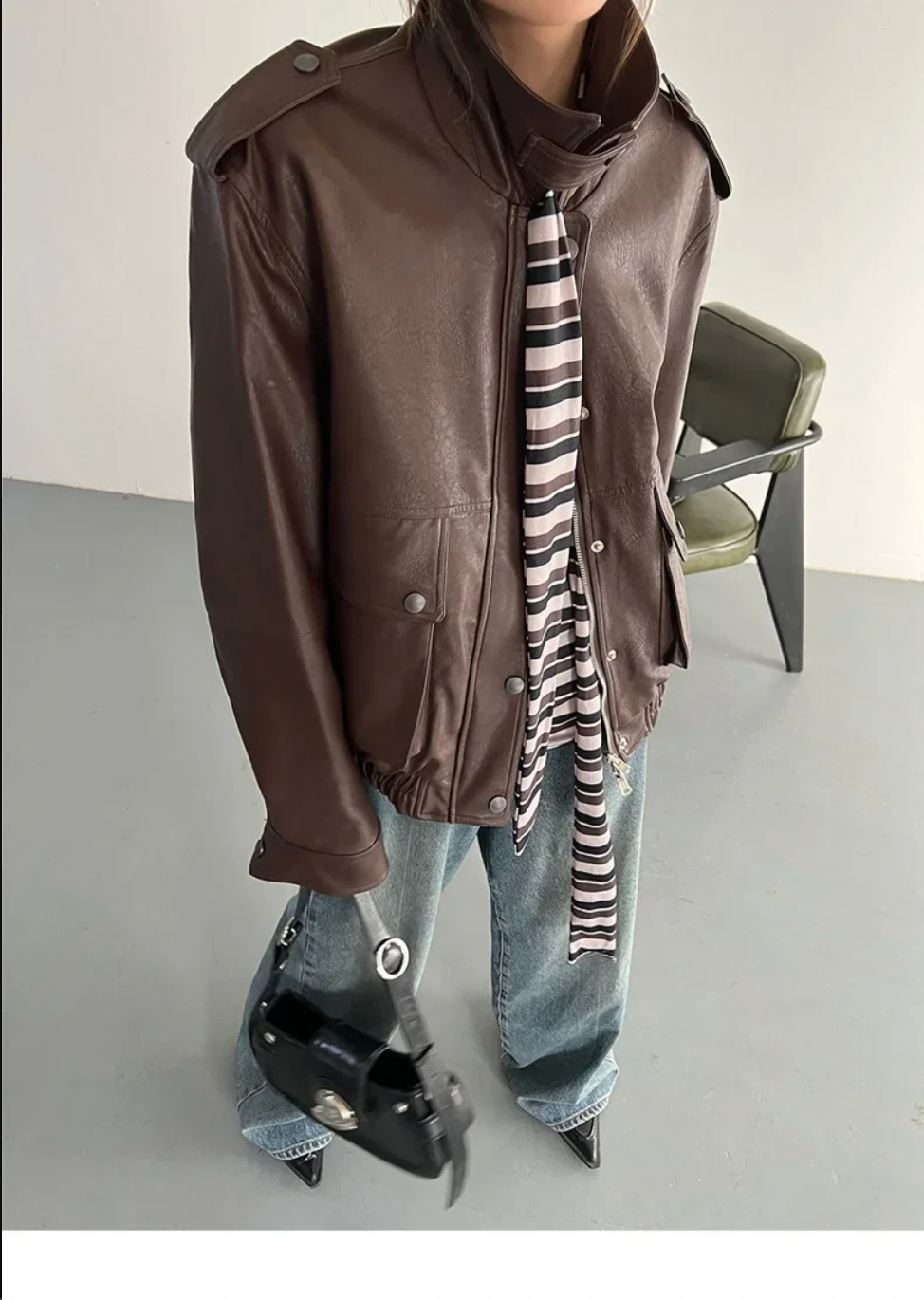 Vintage Oversized Faux Leather Jacket Womens