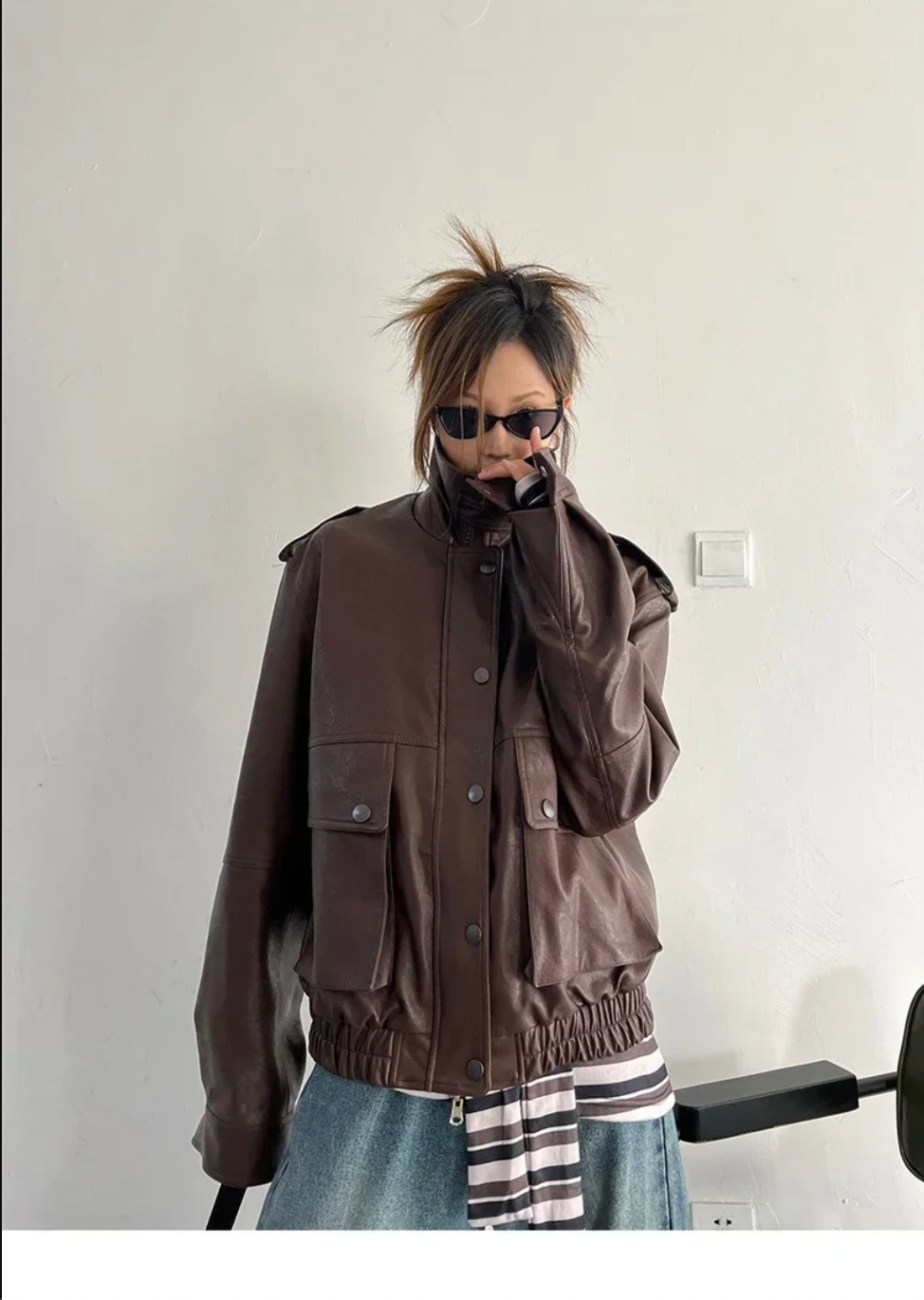 Vintage Oversized Faux Leather Jacket Womens