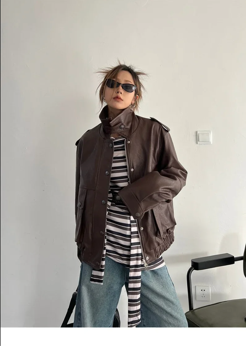 Vintage Oversized Faux Leather Jacket Womens