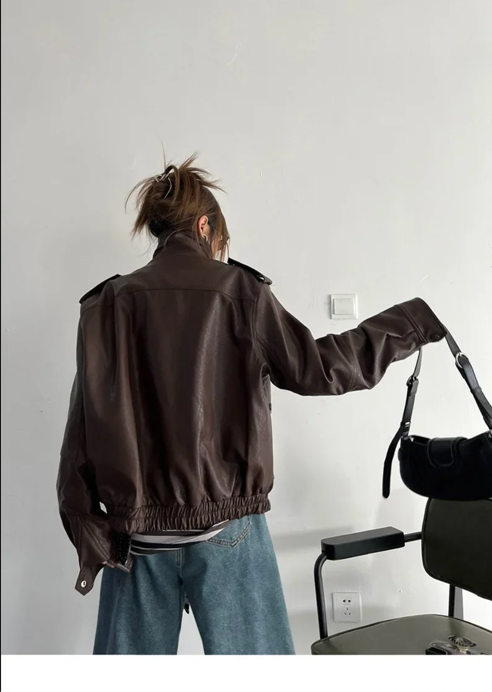 Vintage Oversized Faux Leather Jacket Womens