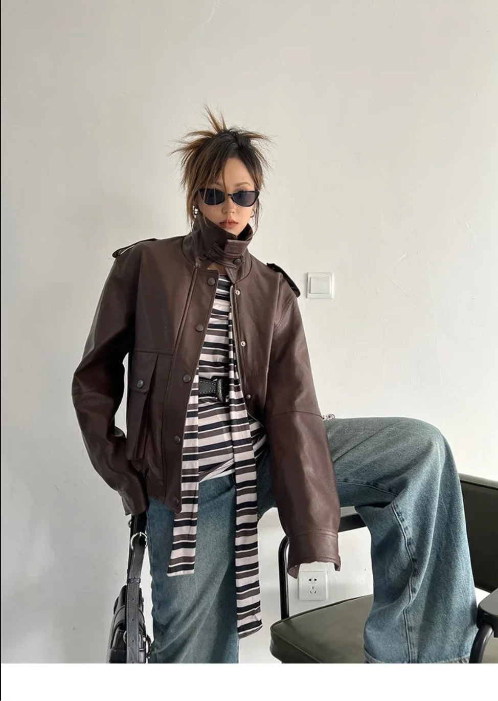 Vintage Oversized Faux Leather Jacket Womens