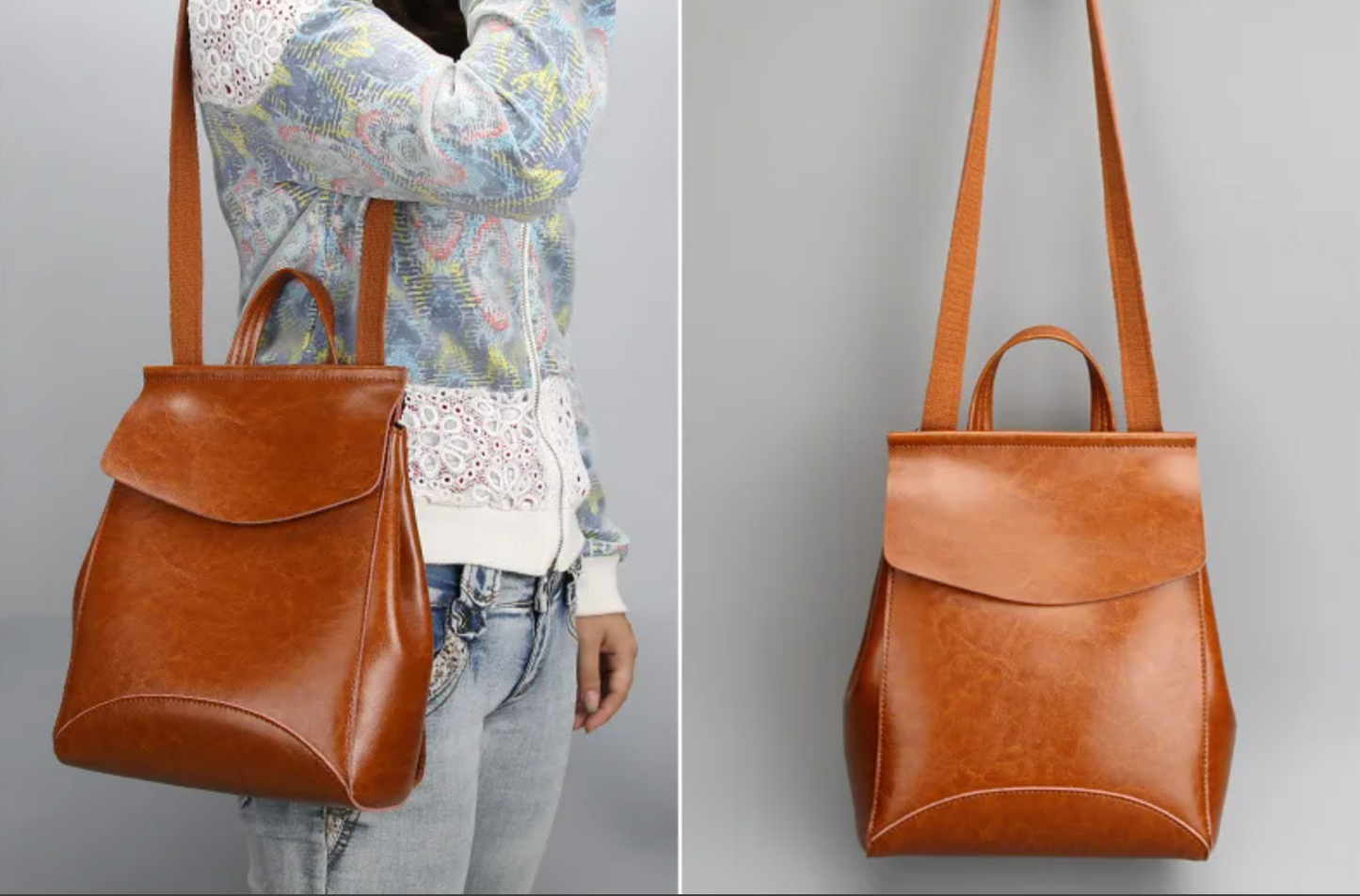 Genuine Leather Backpack Brown for Women