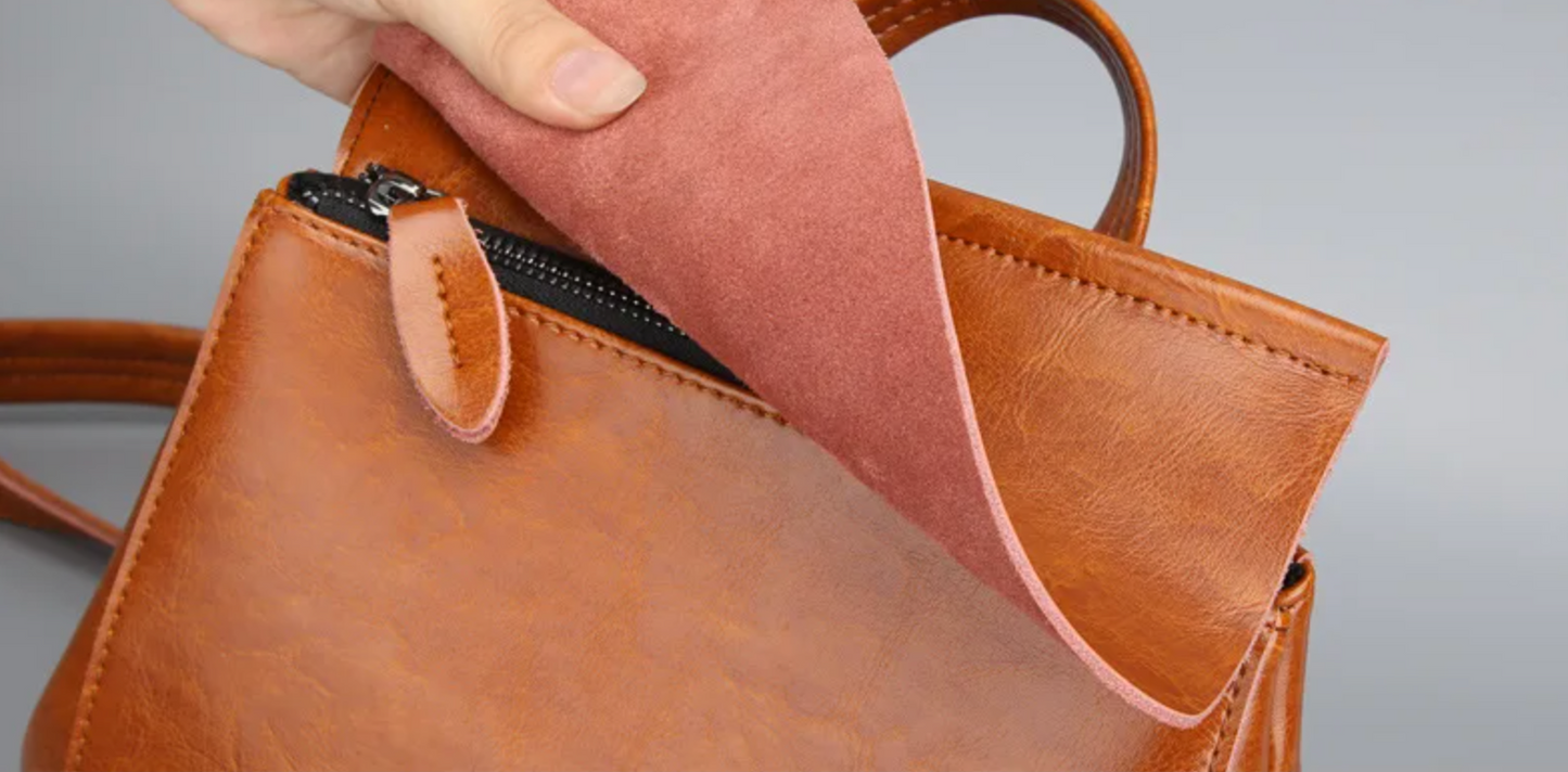 Genuine Leather Backpack Brown for Women