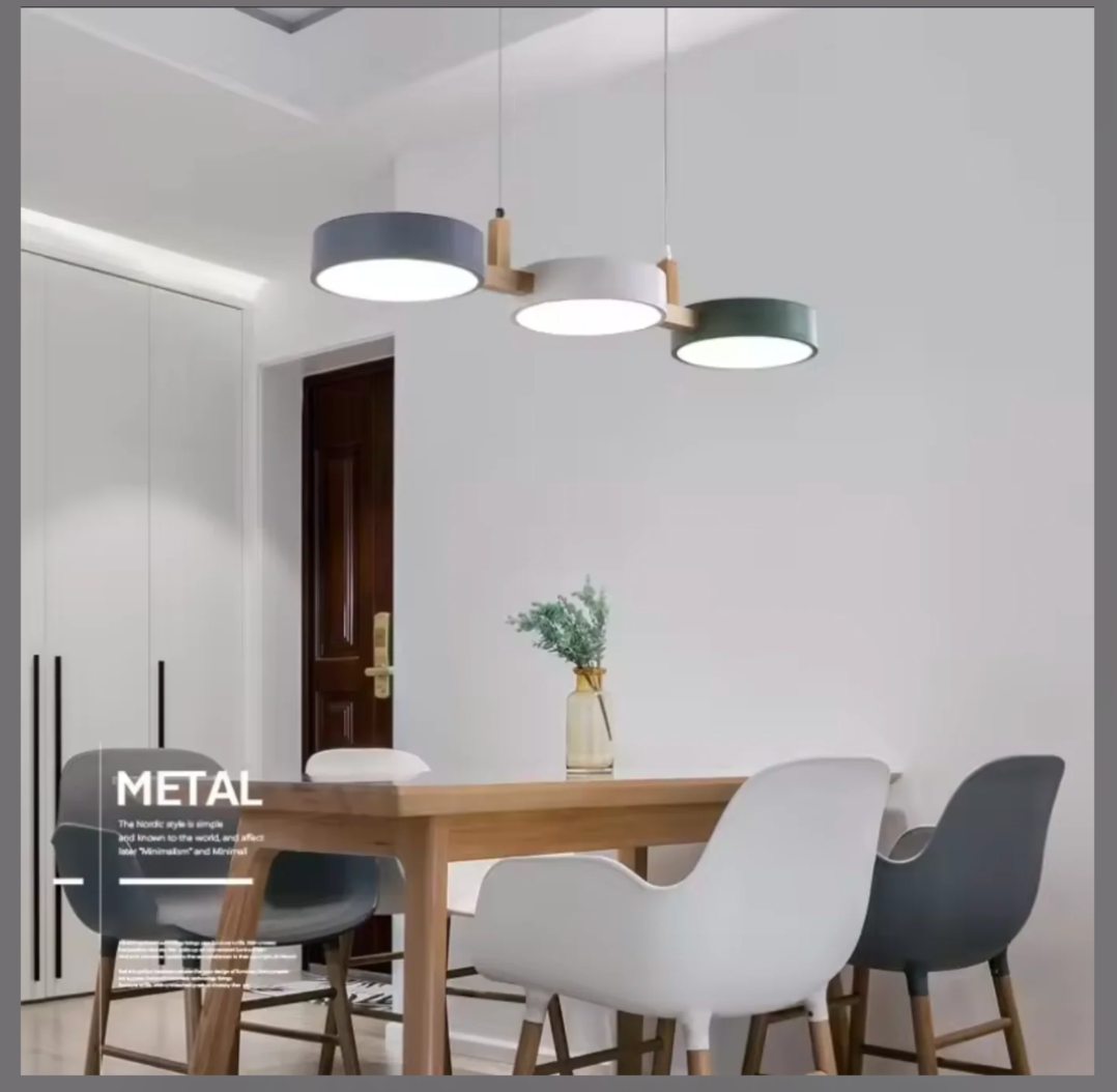 Modern 3 Light Metal Pendant Lamp White Grey Green