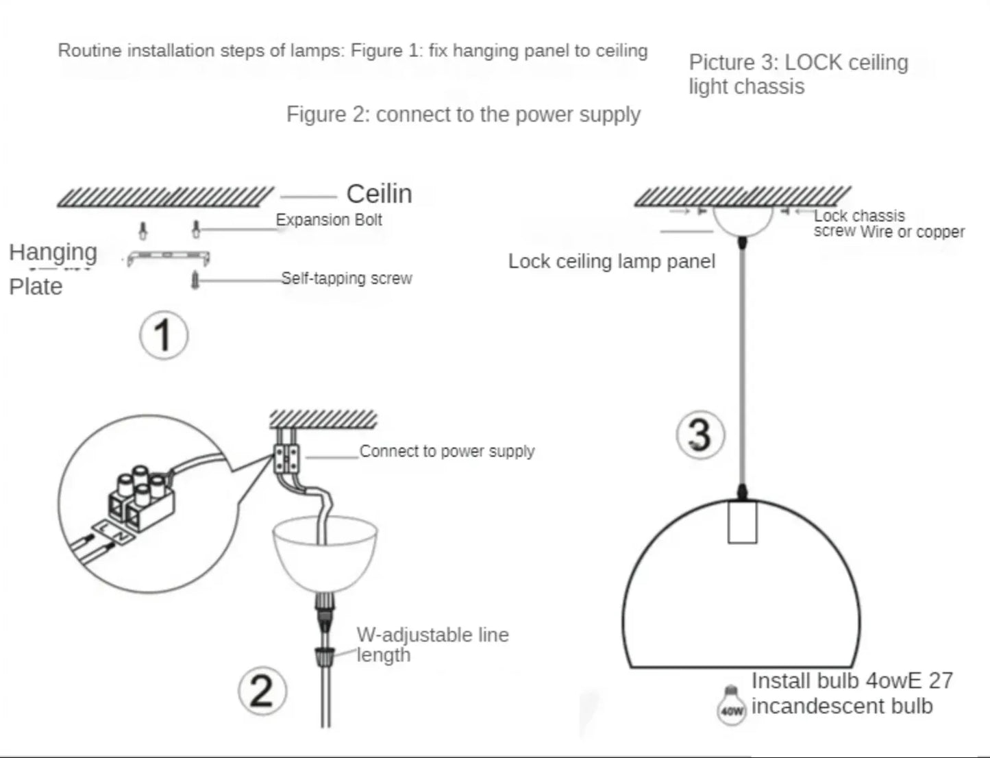 Modern 3 Light Metal Pendant Lamp White Grey Green