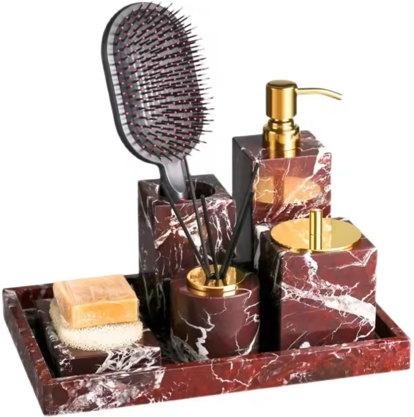 Luxury Natural Marble Bathroom Accessories Set for Home & Hotel Vanity
