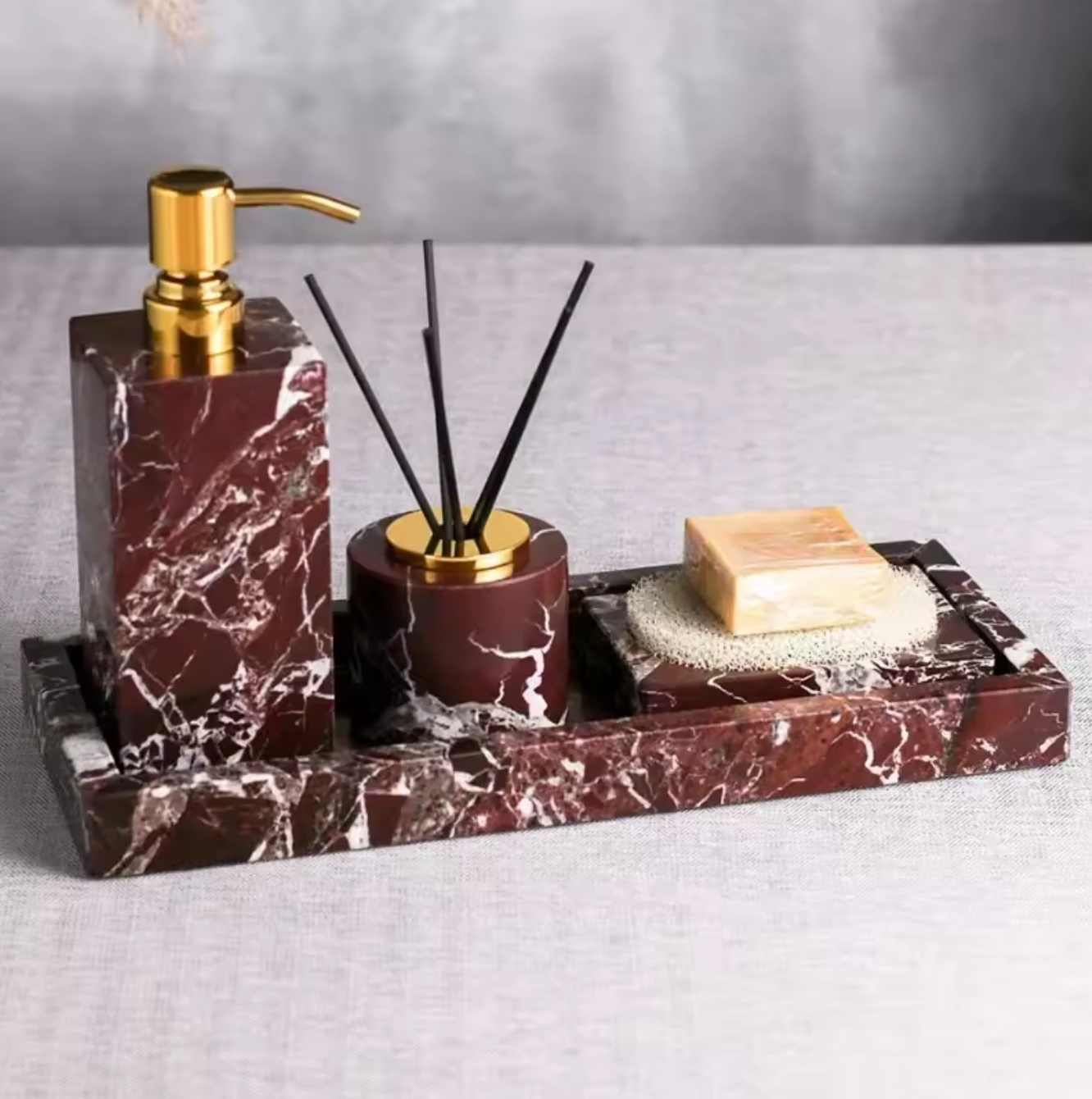 Luxury Natural Marble Bathroom Accessories Set for Home & Hotel Vanity