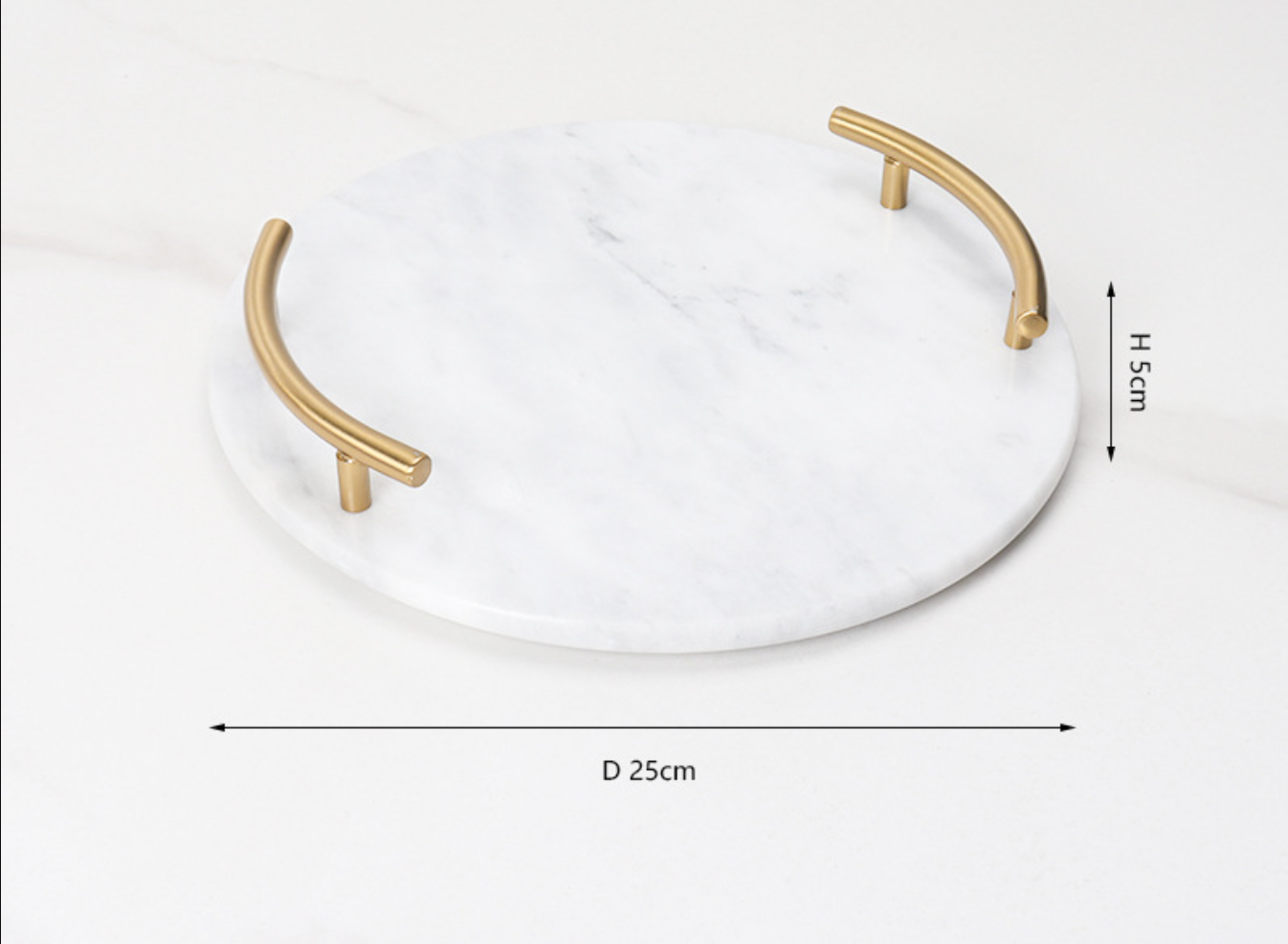 Natural Marble Round Jewelry Tray with Gold Metal Handles