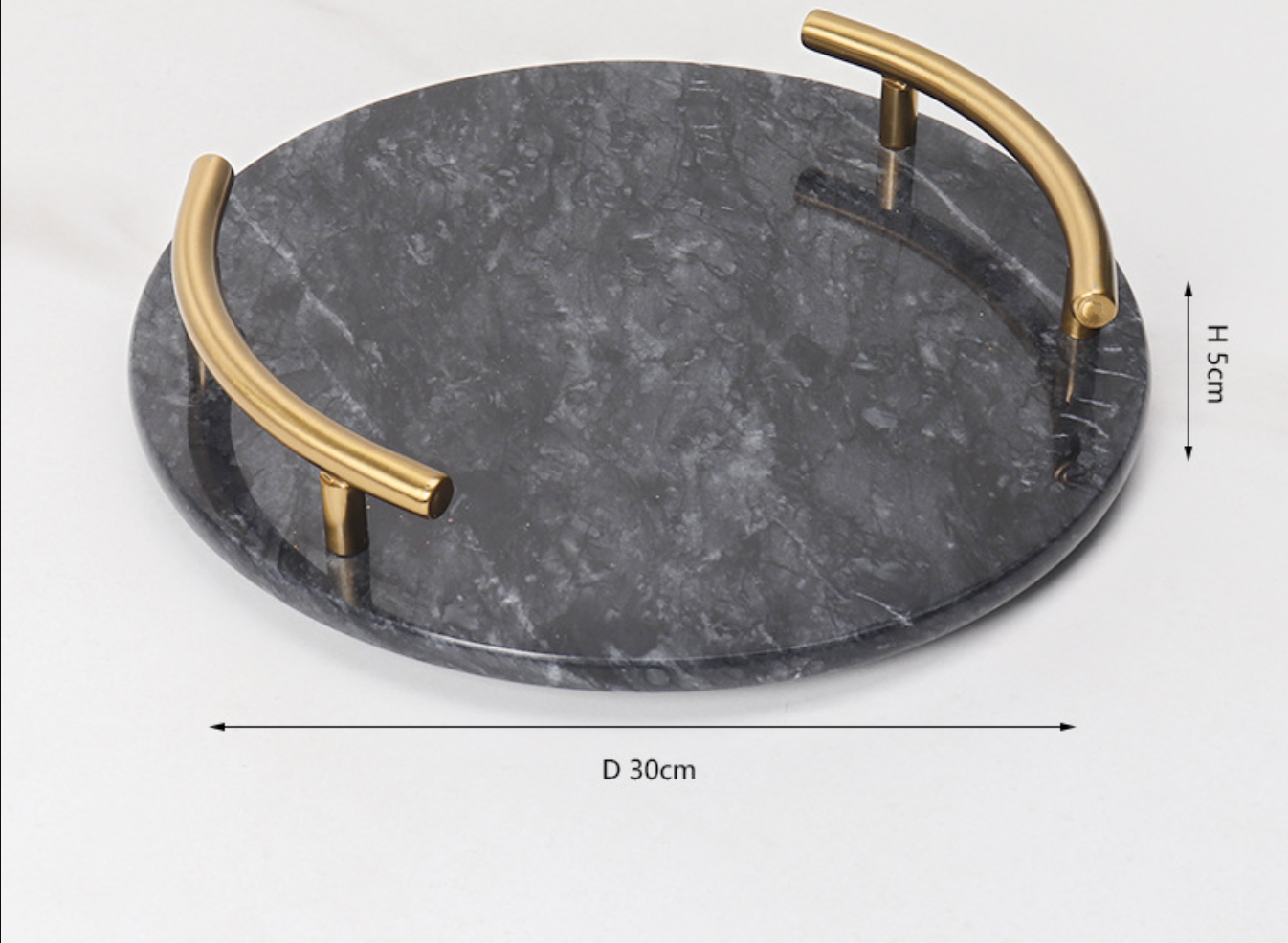 Natural Marble Round Jewelry Tray with Gold Metal Handles