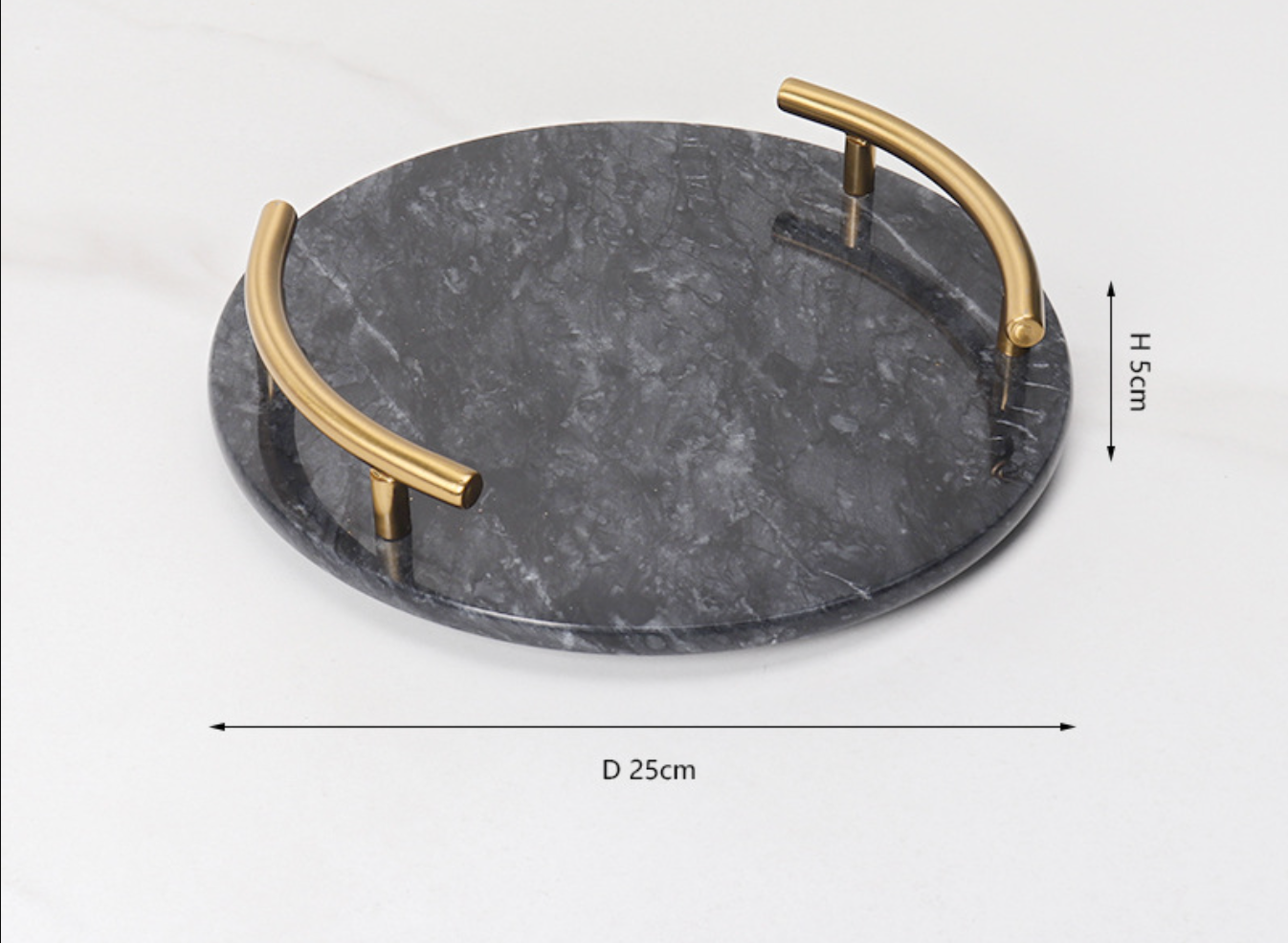 Natural Marble Round Jewelry Tray with Gold Metal Handles