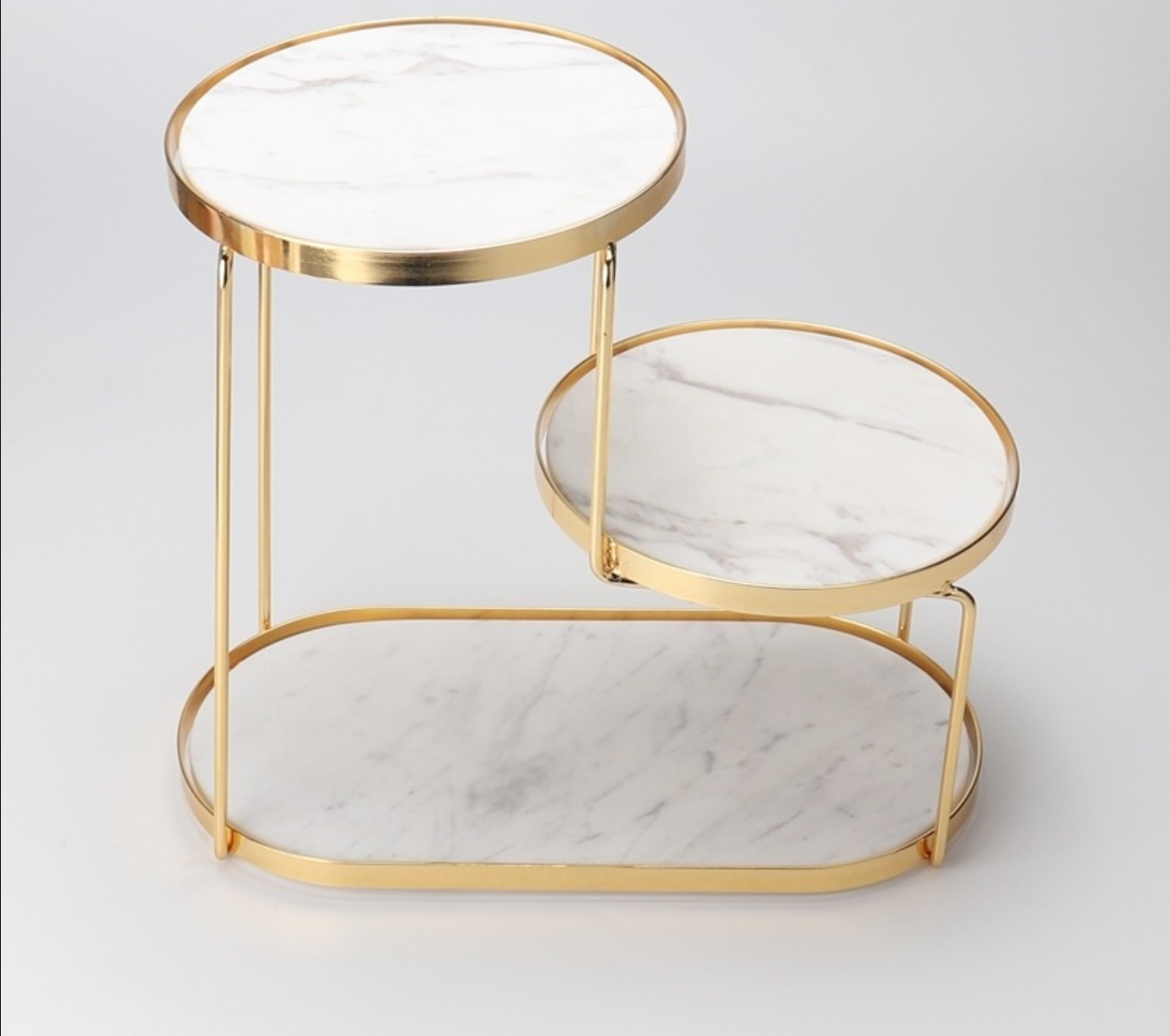 Natural Marble Three-Layer Gold Frame Cosmetic Storage Rack