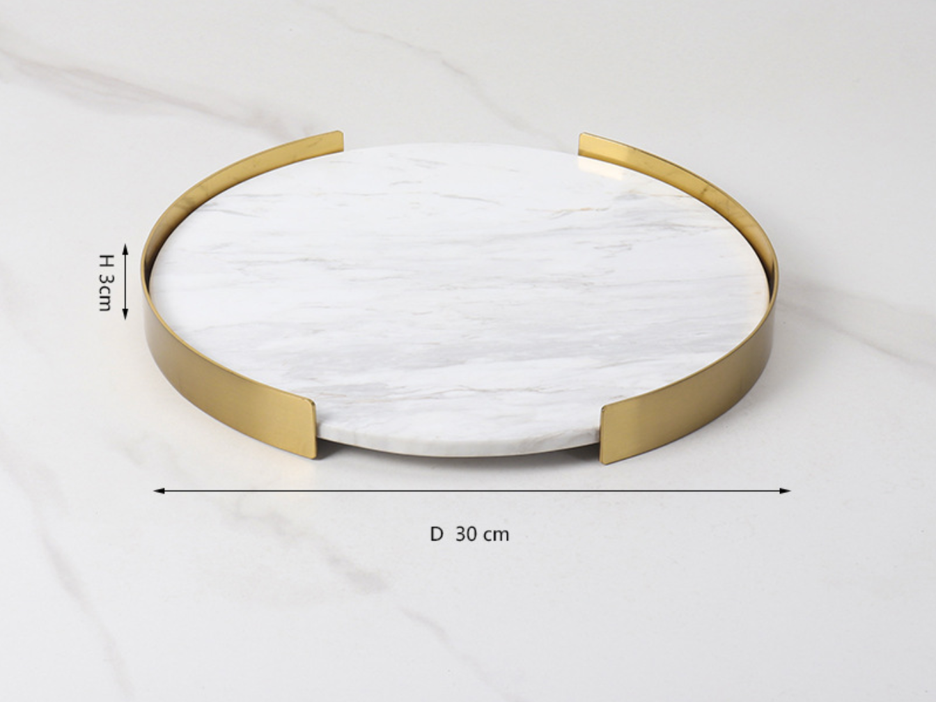 Marble Coffee Table Tray with Gold Rim Round & Oval Vanity Tray