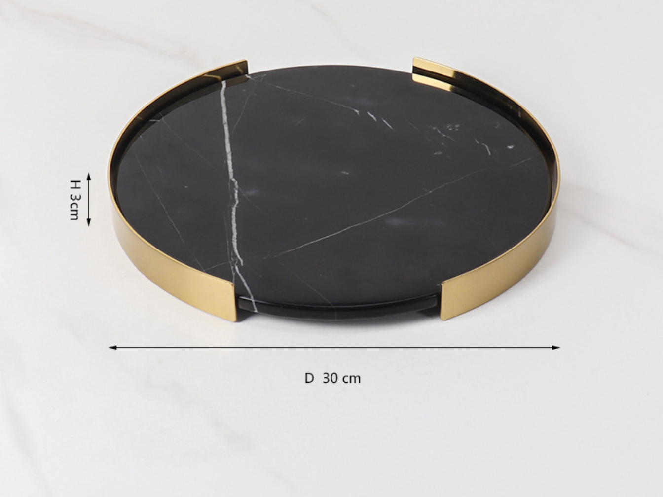 Marble Coffee Table Tray with Gold Rim Round & Oval Vanity Tray