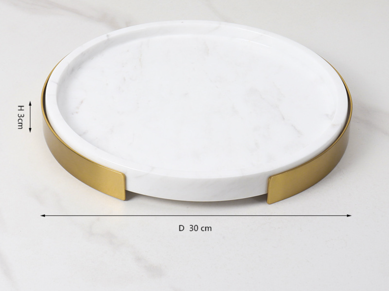 Marble Coffee Table Tray with Gold Rim Round & Oval Vanity Tray