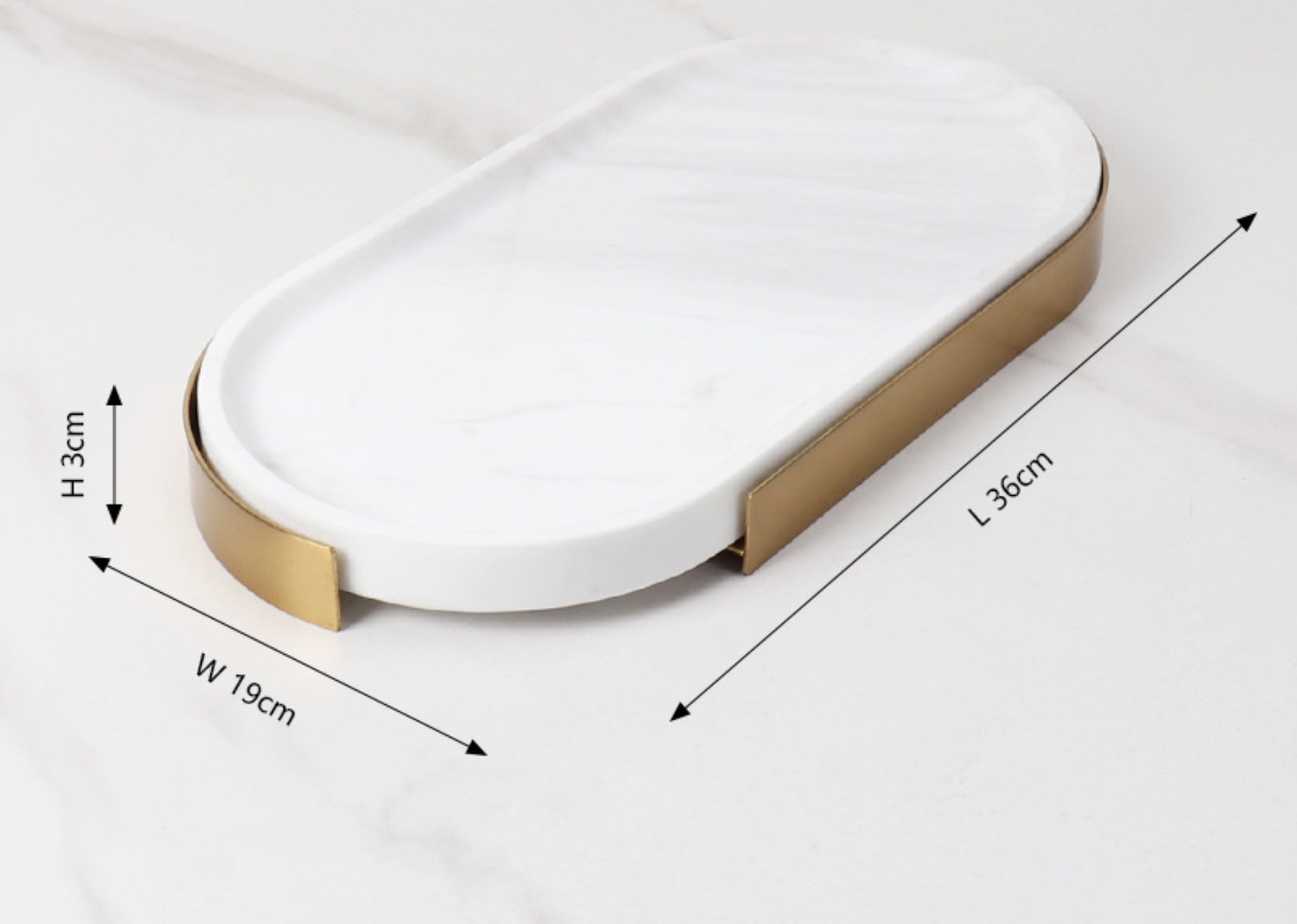 Marble Coffee Table Tray with Gold Rim Round & Oval Vanity Tray