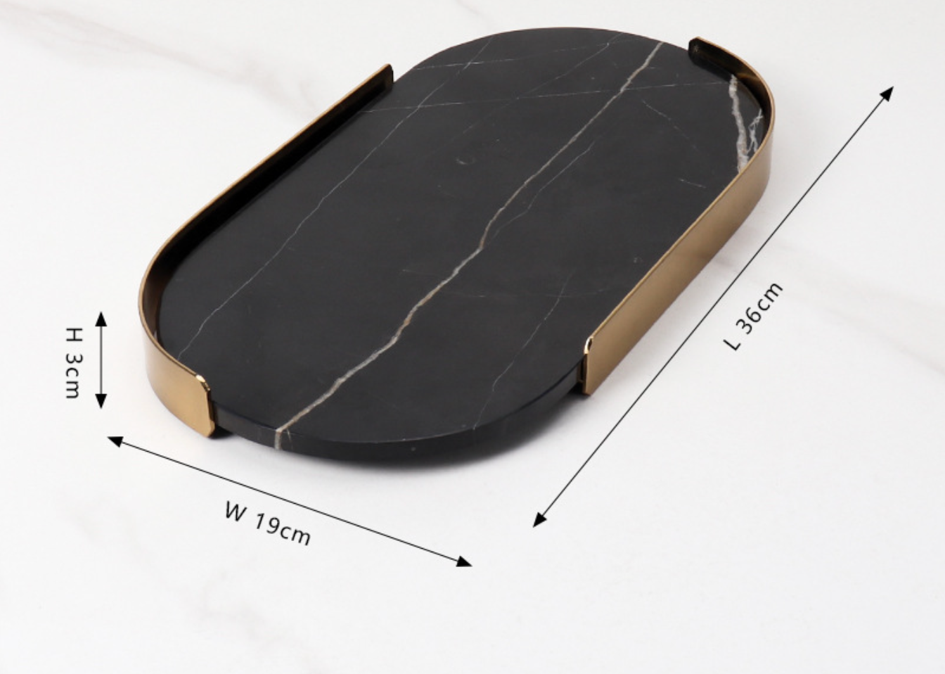 Marble Coffee Table Tray with Gold Rim Round & Oval Vanity Tray