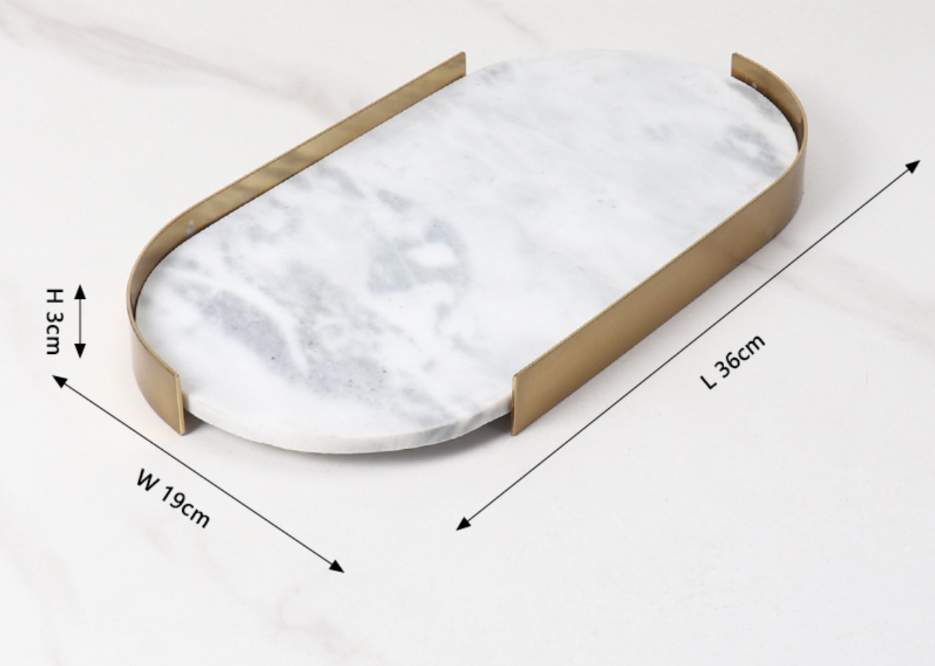 Marble Coffee Table Tray with Gold Rim Round & Oval Vanity Tray