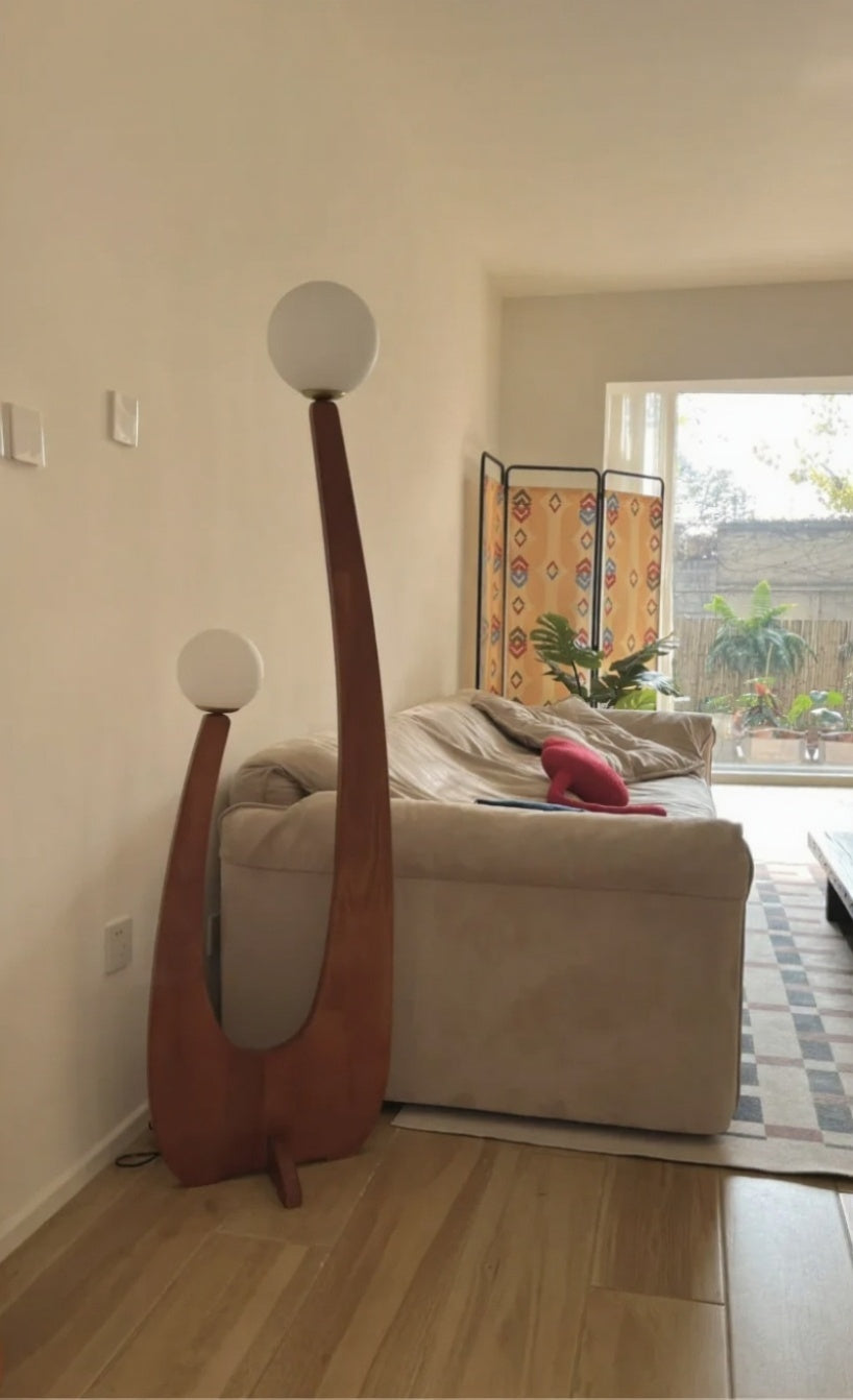 Modern Minimalist Walnut Solid Wood Floor Lamp with Dual Glass