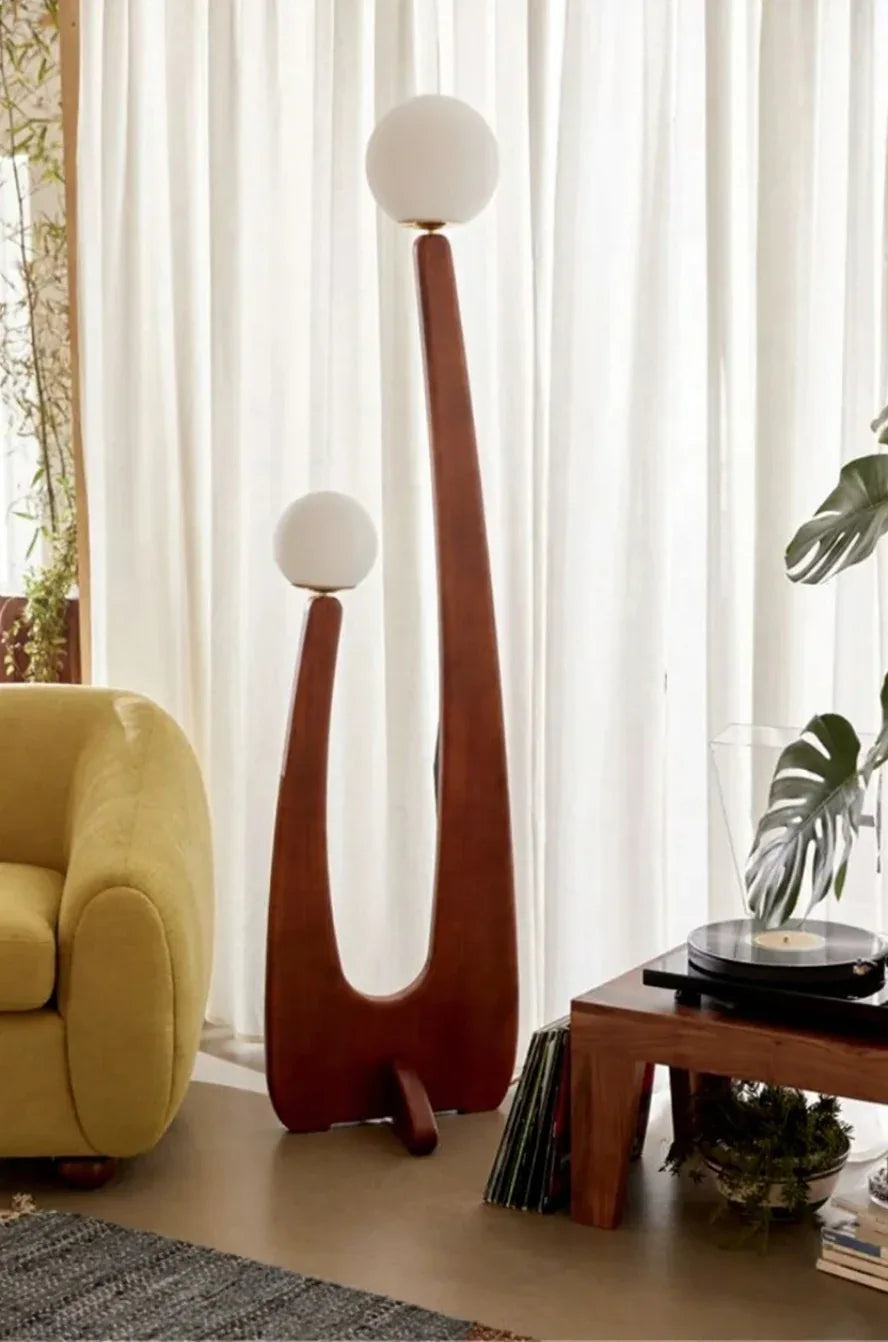 Modern Minimalist Walnut Solid Wood Floor Lamp with Dual Glass