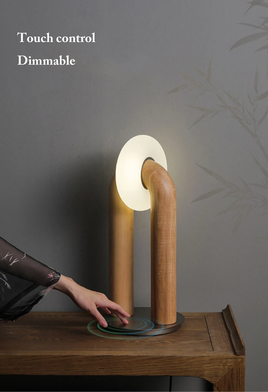 Vintage Solid Wood LED Table Lamp Dimmable Touch Control