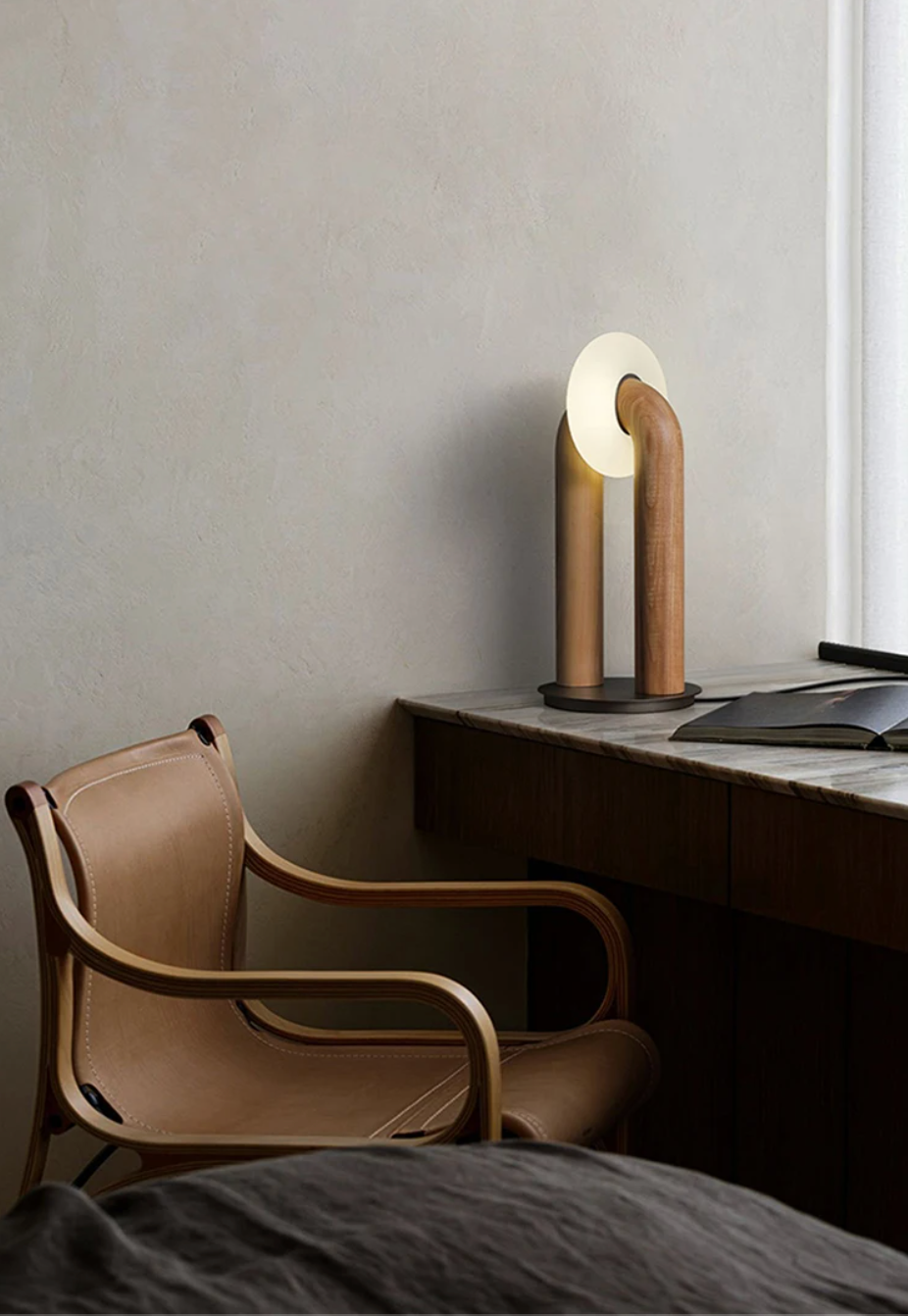 Vintage Solid Wood LED Table Lamp Dimmable Touch Control
